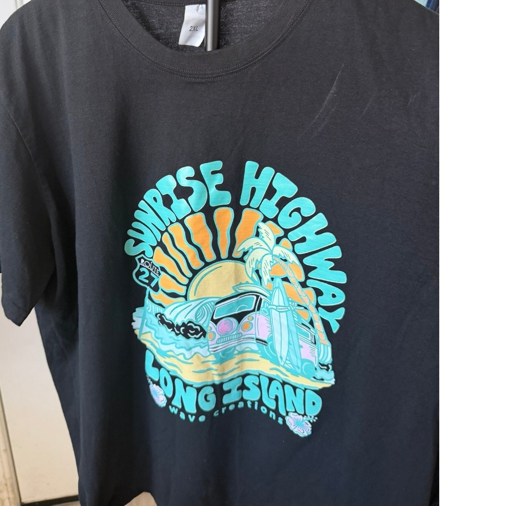 Wave Creations Sunrise Highway Long Island Graphic Tee Mens 2XL Black Surf Van